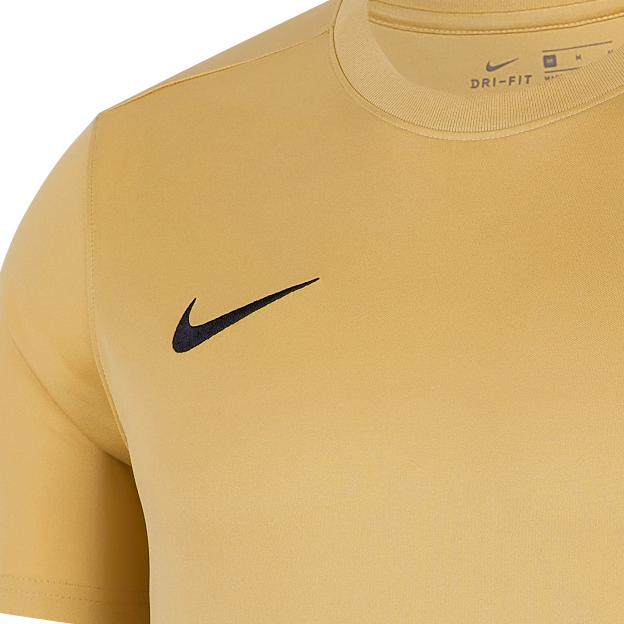 Nike Dri-fit Park VII Jersey Short Sleeve Crew Neck Shirt in Gold and Black swoosh