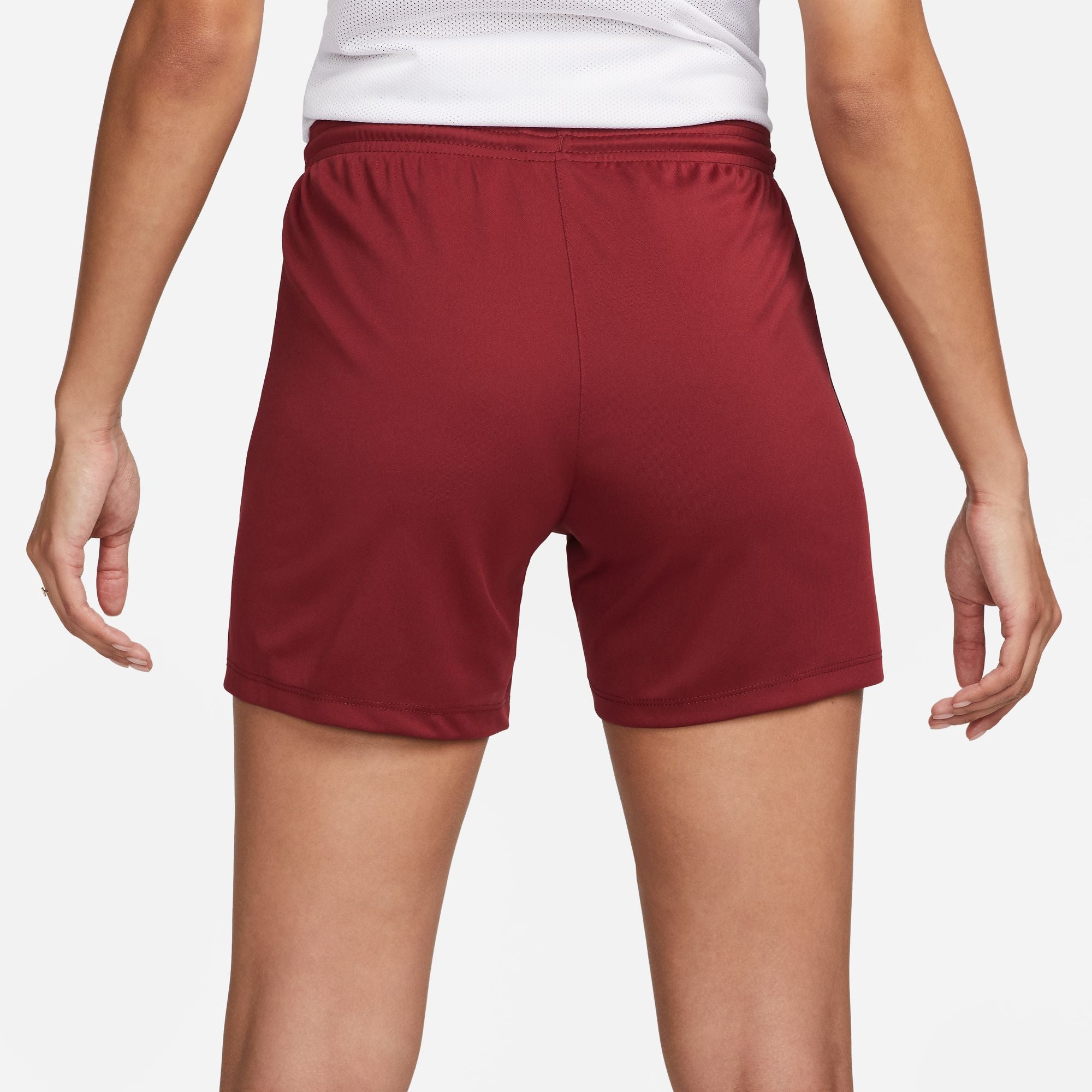 back of Nike Dri FIT Park III Knit Short Womens in Team Red