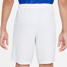 Back of Nike Dri FIT Park III Short in White/Royal Blue