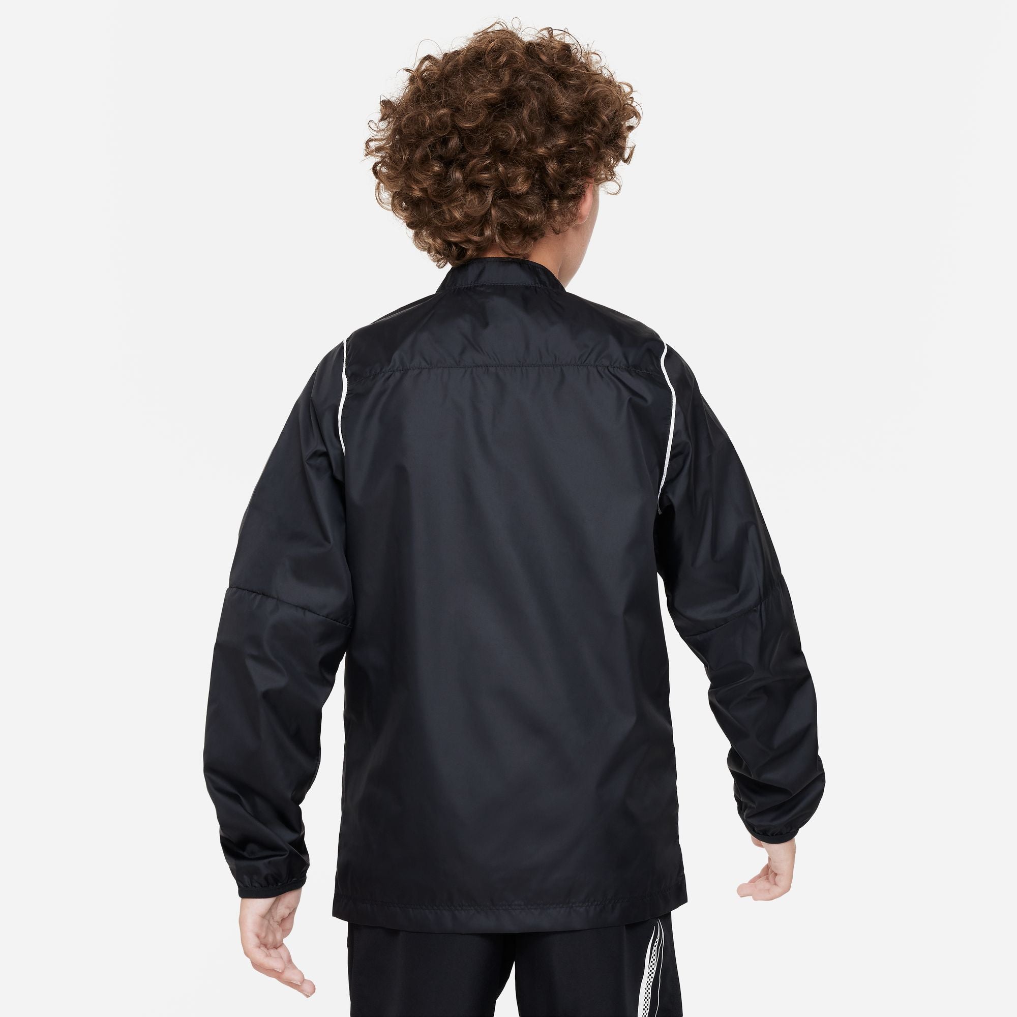 Back of Nike Park 20 Repel Rain Jacket in Black/White