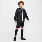 Nike Park 20 Repel Rain Jacket in Black/White with Black nike shorts and black nike socks and black nike trainers