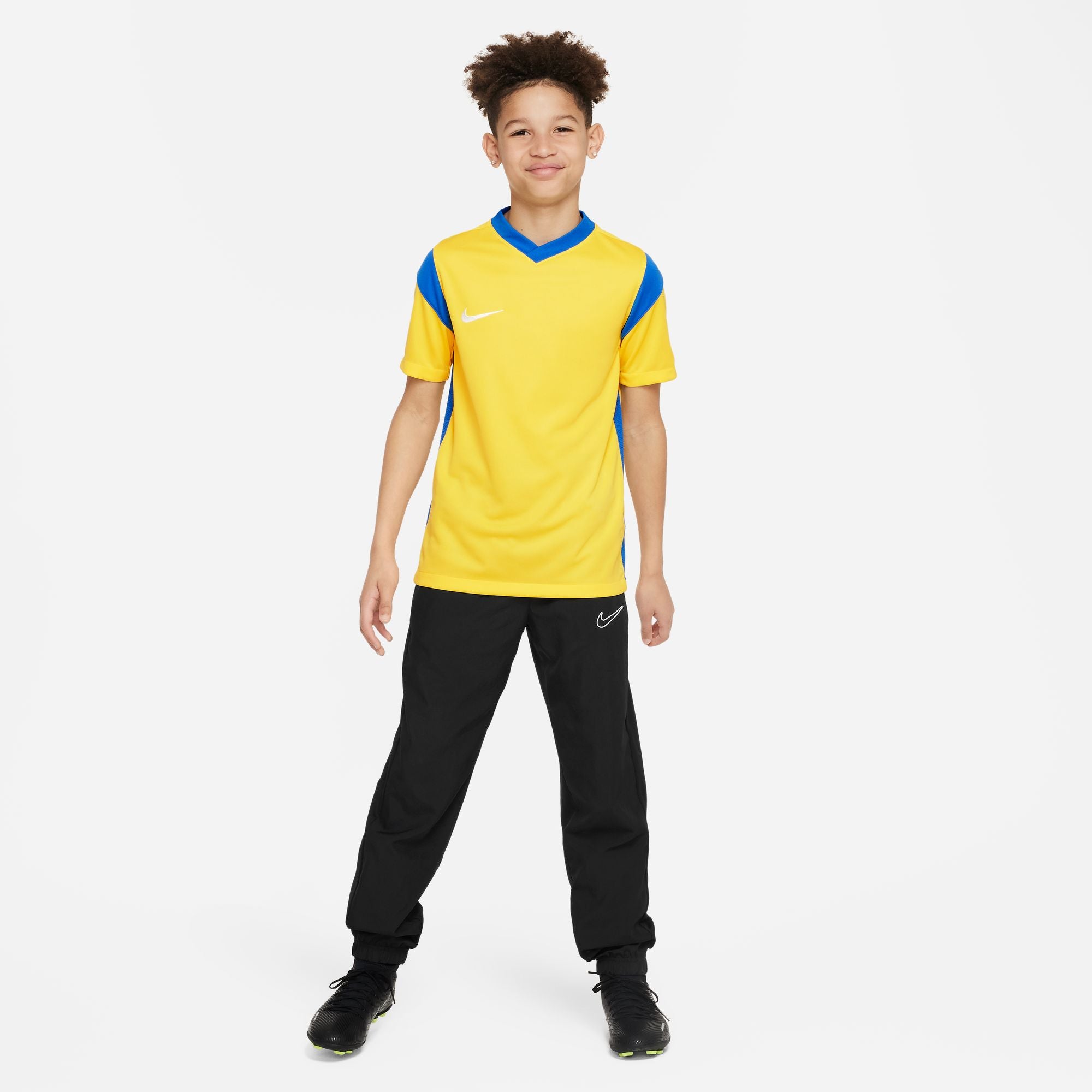 Nike Park Derby III Shirt Short Sleeve in Tour Yellow/Royal Blue in black nike tracksuit bottoms with black nike trainers