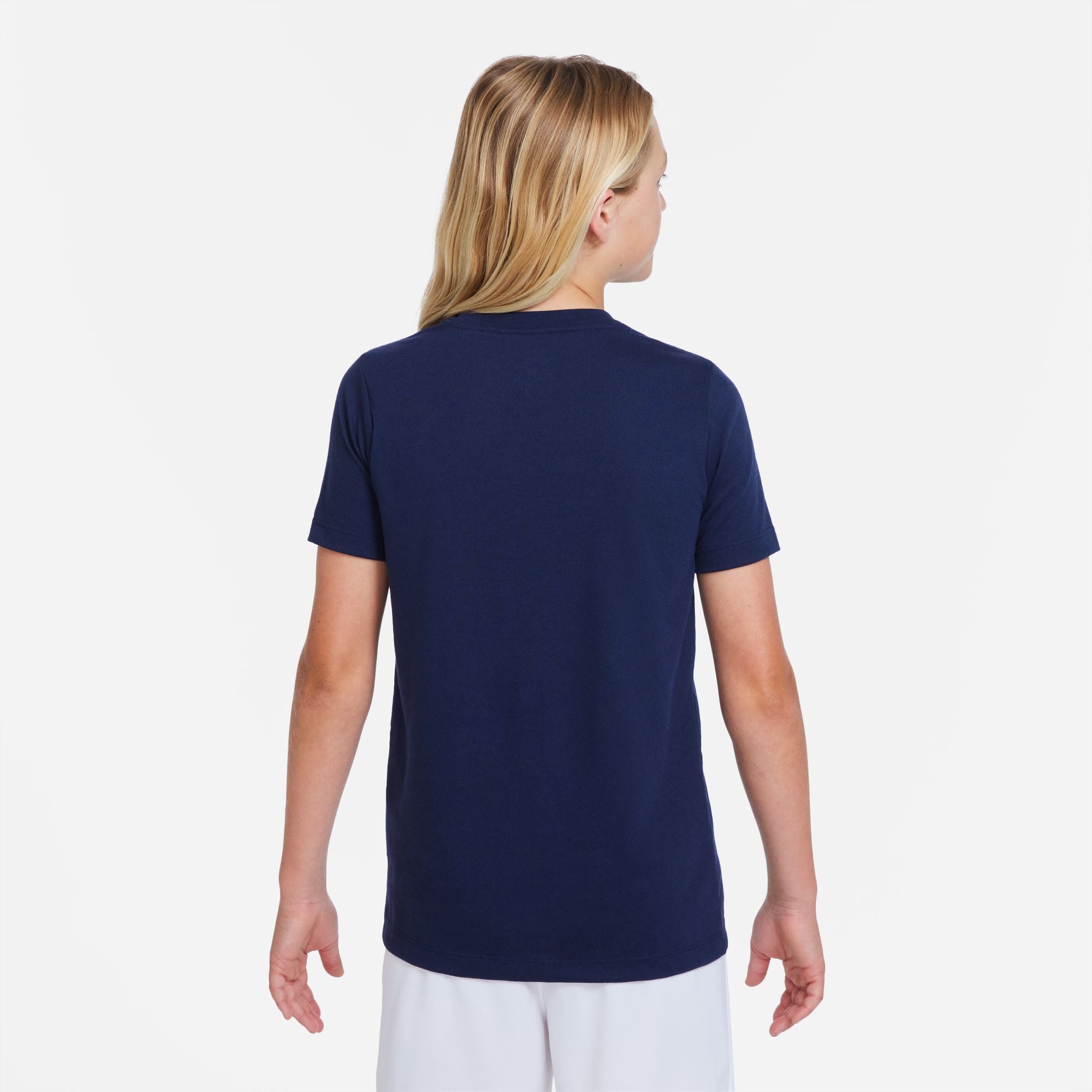 Back of Nike Dri FIT Team Club 20 Logo Tee in Obsidian/White