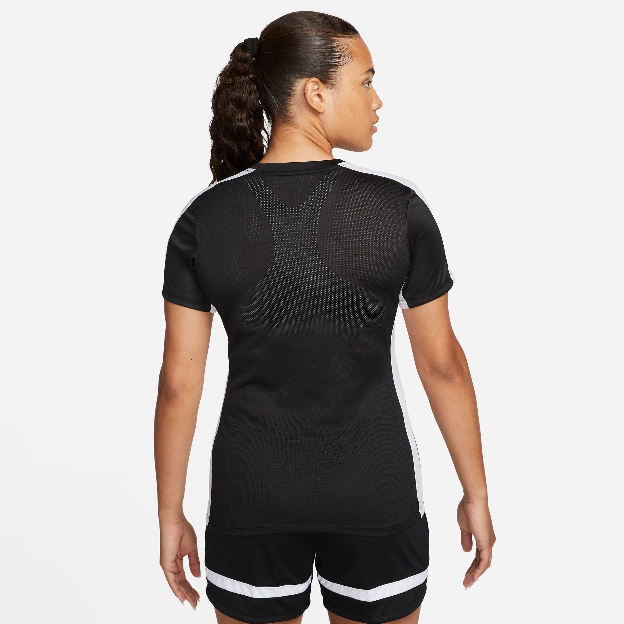 back of Nike Dri FIT Academy 23 Womens Short Sleeve Shirt in black