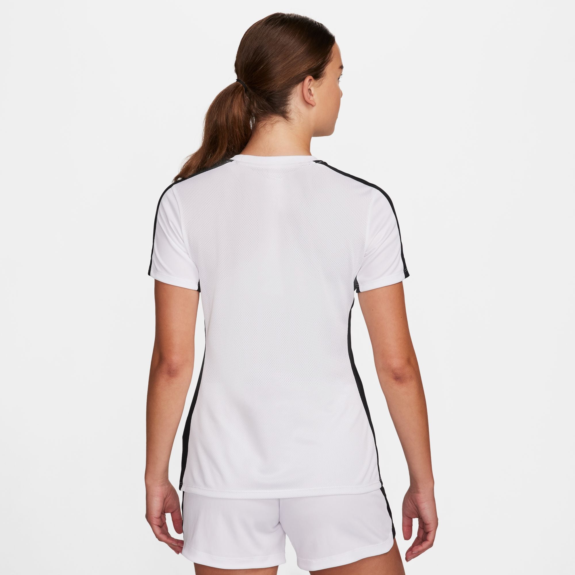 Back of Nike Dri FIT Academy 23 Womens Short Sleeve Shirt in White