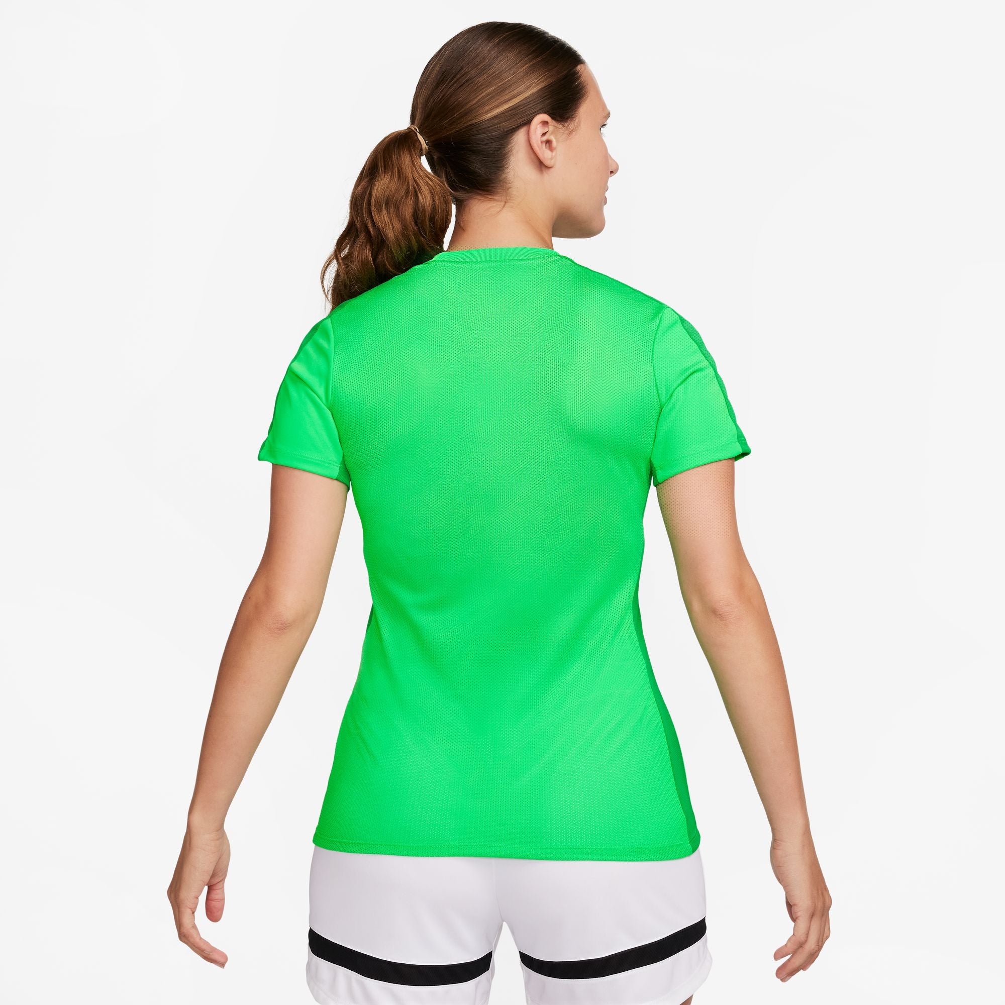 back of Nike Dri FIT Academy 23 Womens Short Sleeve Shirt in Green Spark/Lucky Green