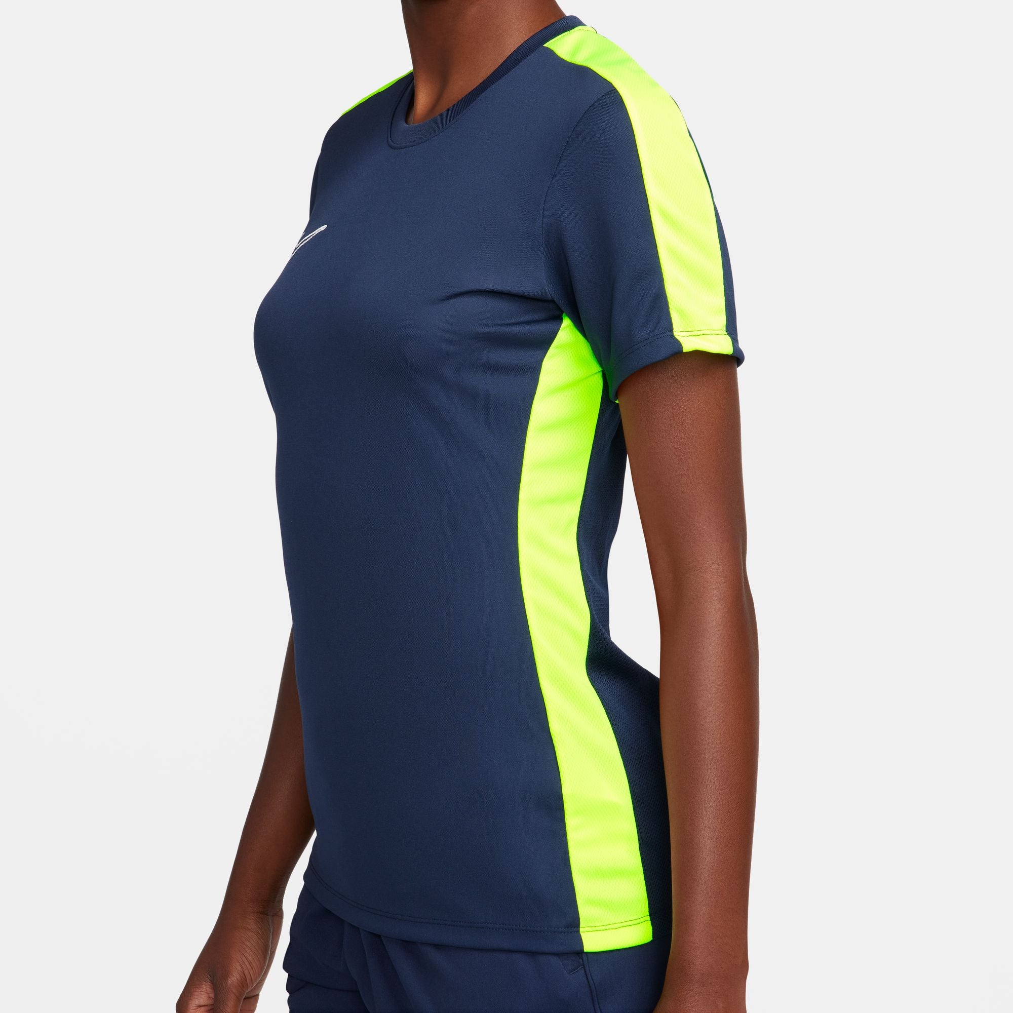 Nike Dri FIT Academy 23 Womens Short Sleeve Shirt in Obsidian and Volt