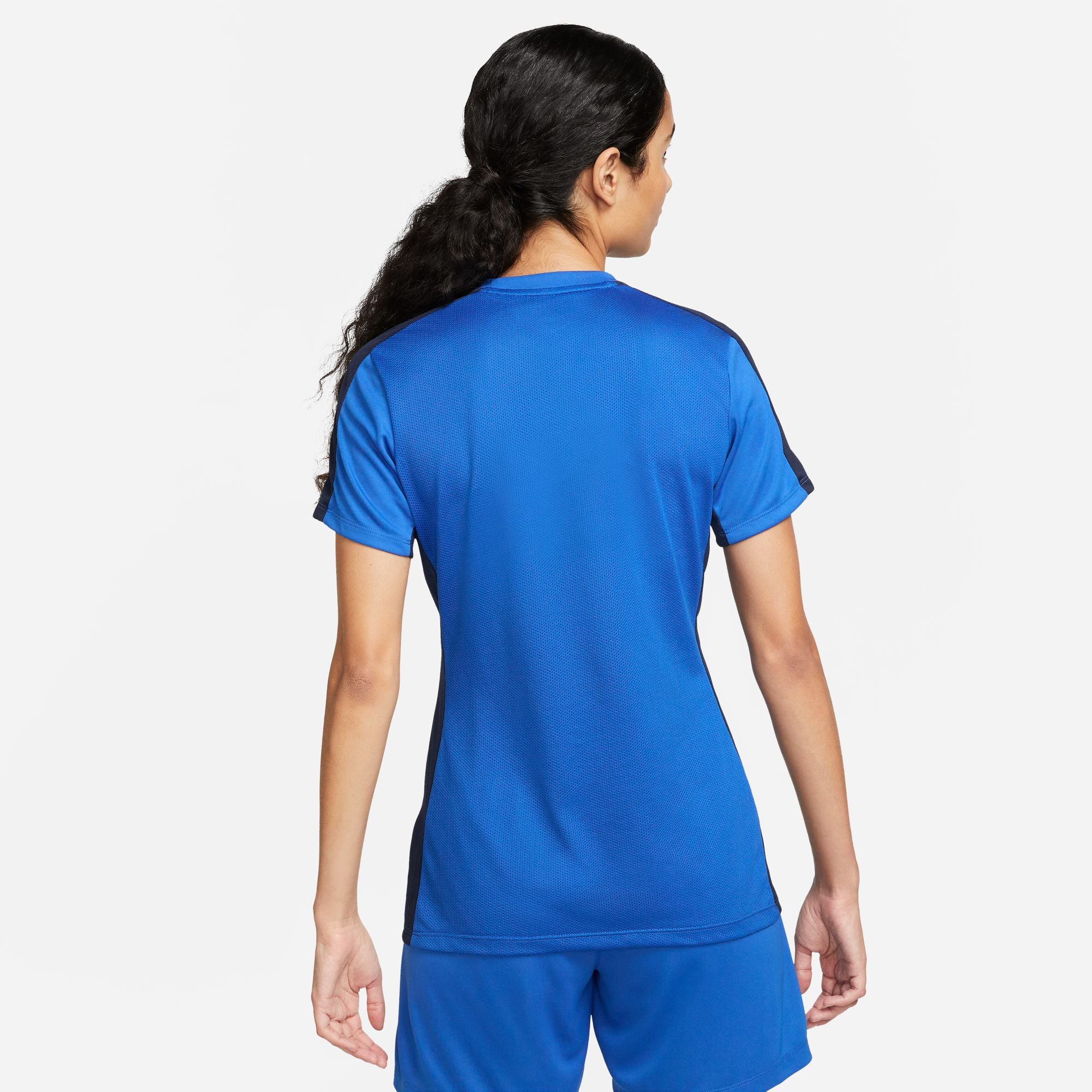 Back of Nike Dri FIT Academy 23 Womens Short Sleeve Shirt in Royal Blue