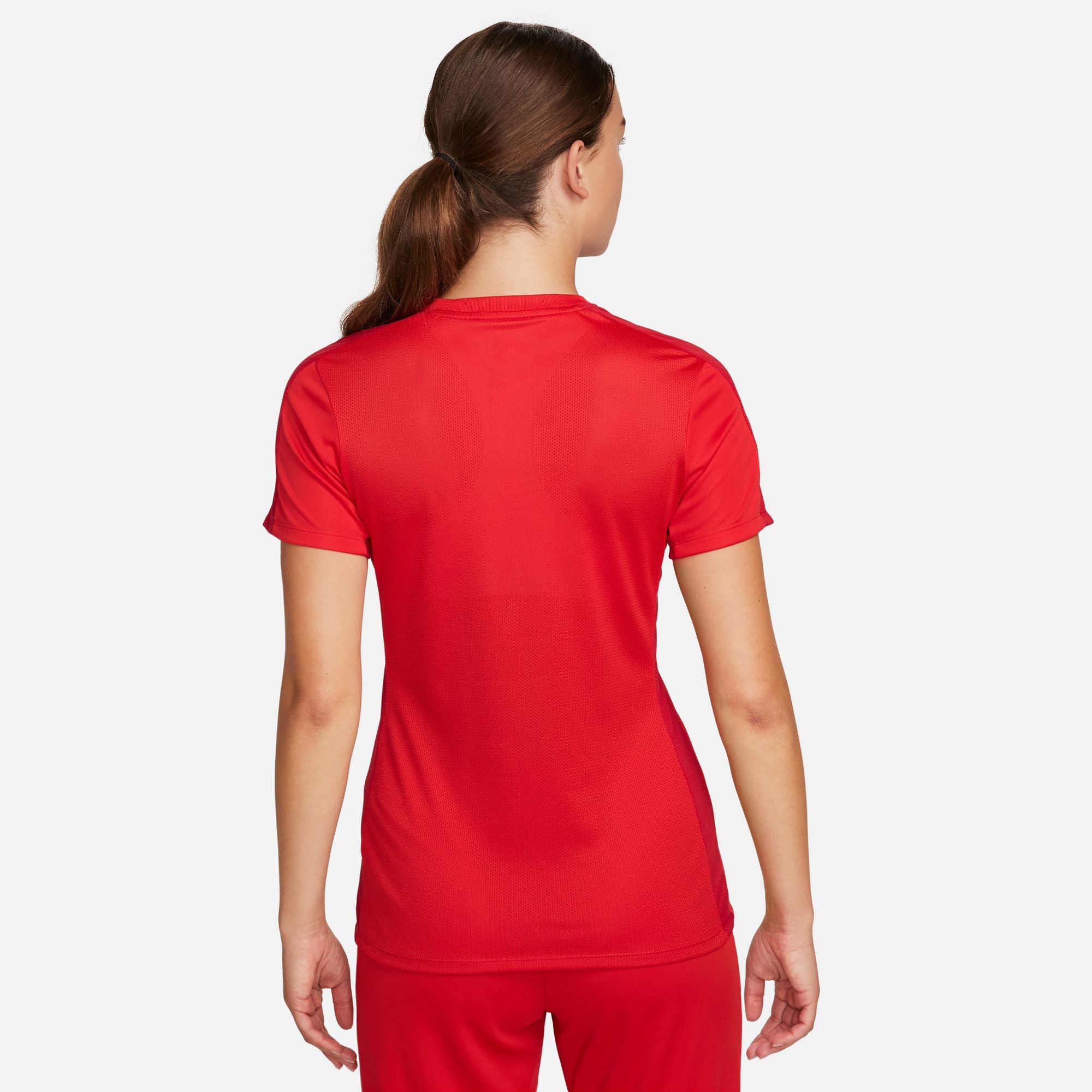 Back of Nike Dri FIT Academy 23 Womens Short Sleeve Shirt in University Red/Gym Red