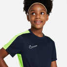 Nike Dri FIT Academy 23 Short Sleeve Shirt in dark blue obsidian and nike yellow volt