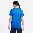 Back of Nike Dri-FIT Academy 23 Short Sleeve Royal Blue Shirt with navy nike shorts