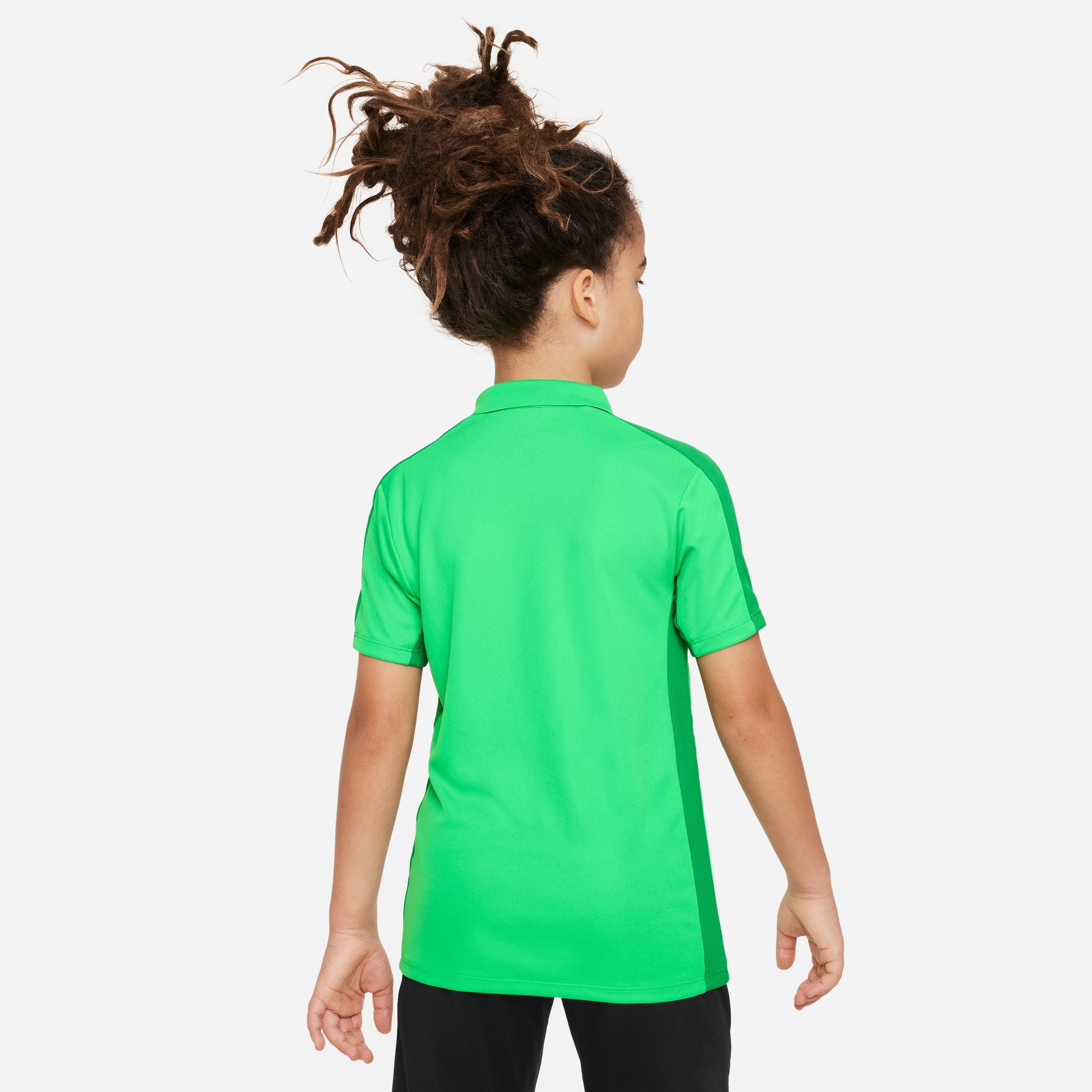 back of Nike Dri FIT Academy 23 Short Sleeve Polo in Green Spark/Lucky Green