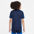 back of Nike Dri FIT Academy 23 Short Sleeve Polo in Obsidian/Royal Blue