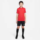 Nike Dri FIT Academy 23 Short Sleeve Polo in University Red/Gym Red with Black Nike Shorts and Black Nike Socks and Black Nike Trainers