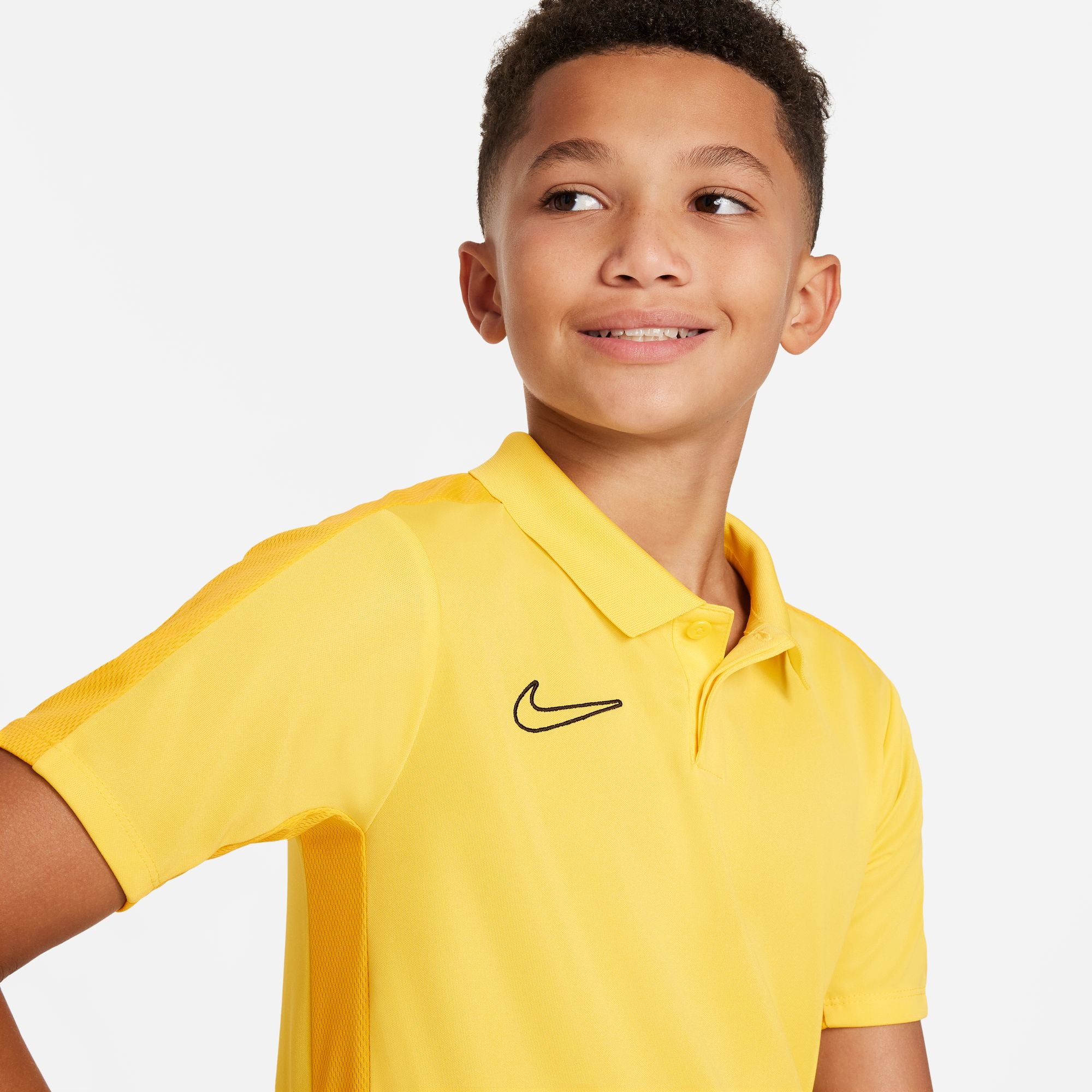 Nike Dri FIT Academy 23 Short Sleeve Polo in Tour Yellow/University Gold