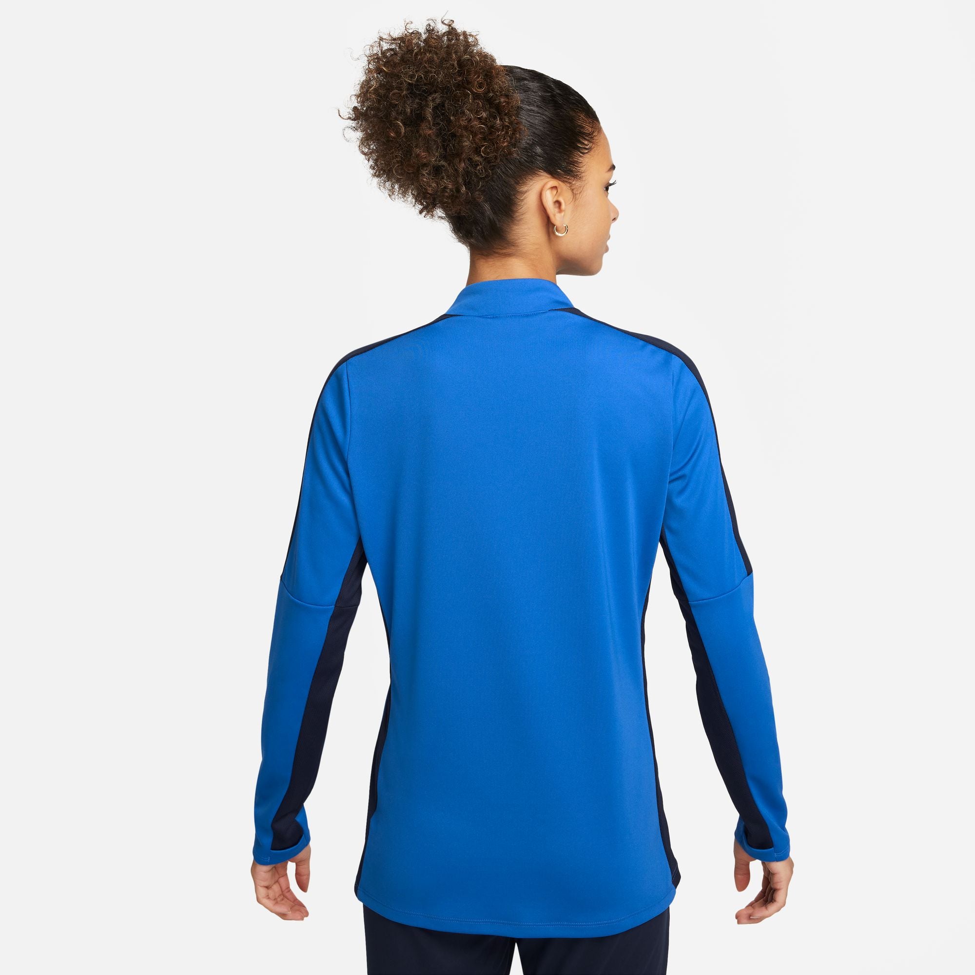 back of Nike Dri FIT Academy 23 1/4 Zip Women's Drill Top in Royal Blue