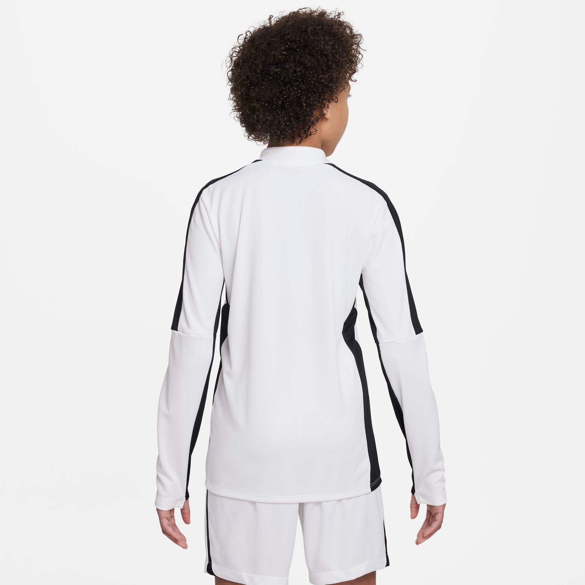 Back of Nike Dri FIT Academy 23 1/4 Zip White and Black Drill Top