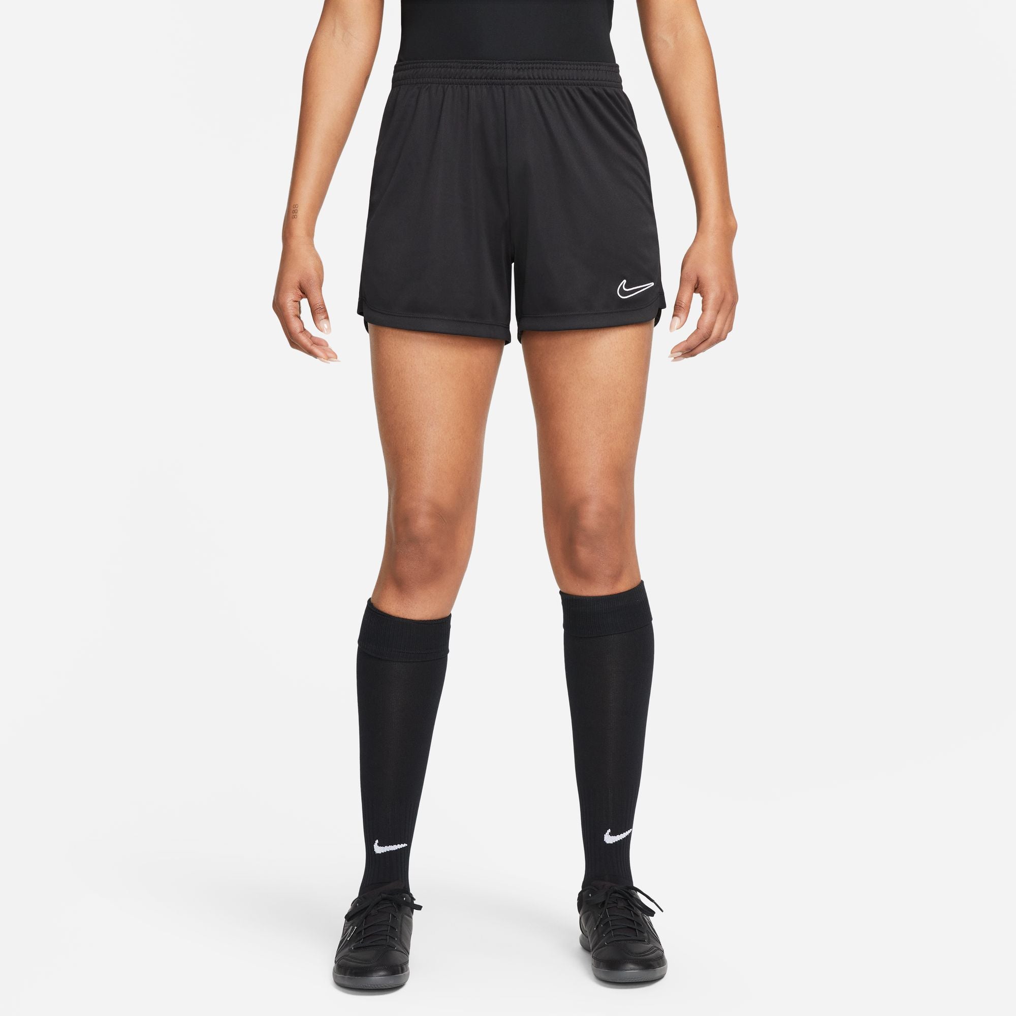 Nike Dri FIT Academy 23 Women's Knit Shorts in black with black nike socks and black nike trainers