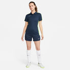 Nike Dri FIT Academy 23 Women's Knit Shorts in obsidian dark blue with white nike socks and white nike trainers