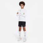 Nike Dri FIT Academy 23 Knit Shorts in black with white nike socks, white nike football boots and nike 1/4 zip track jacket in white