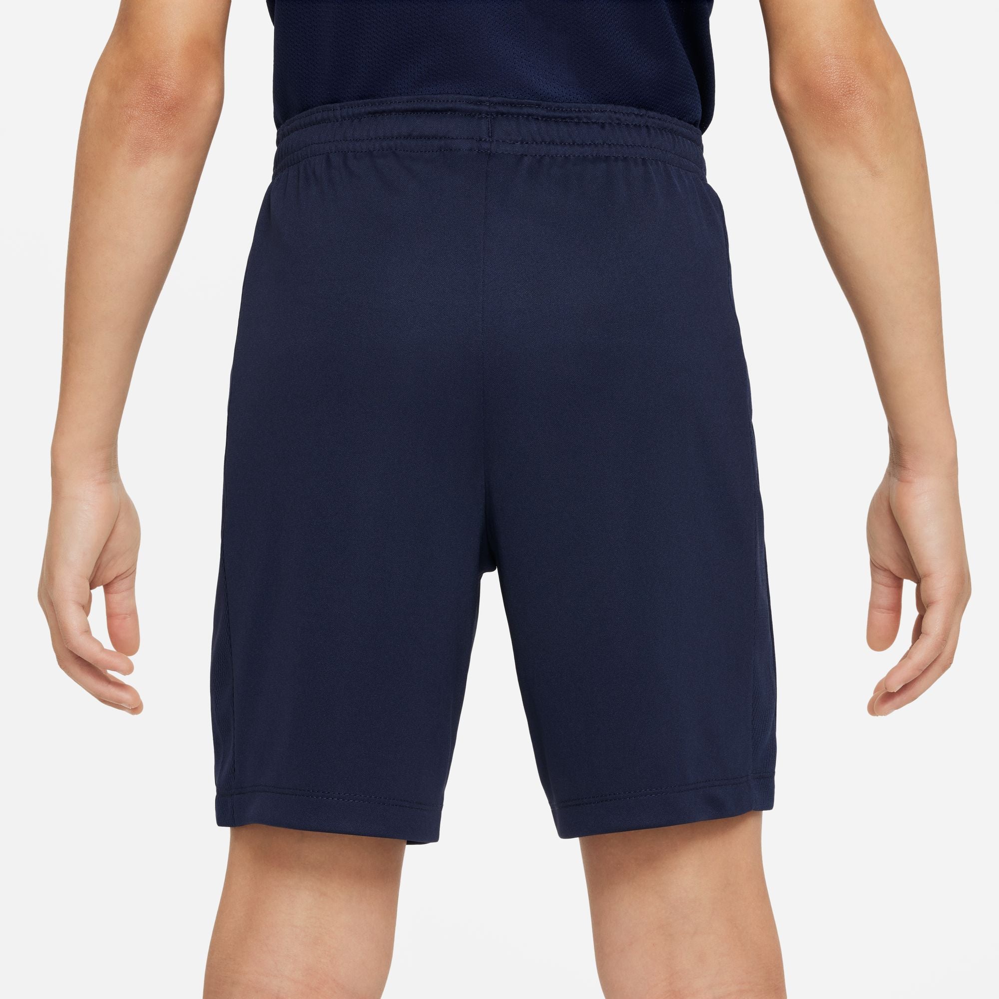 Back of Nike Dri FIT Academy 23 Knit Shorts in dark blue nike obsidian