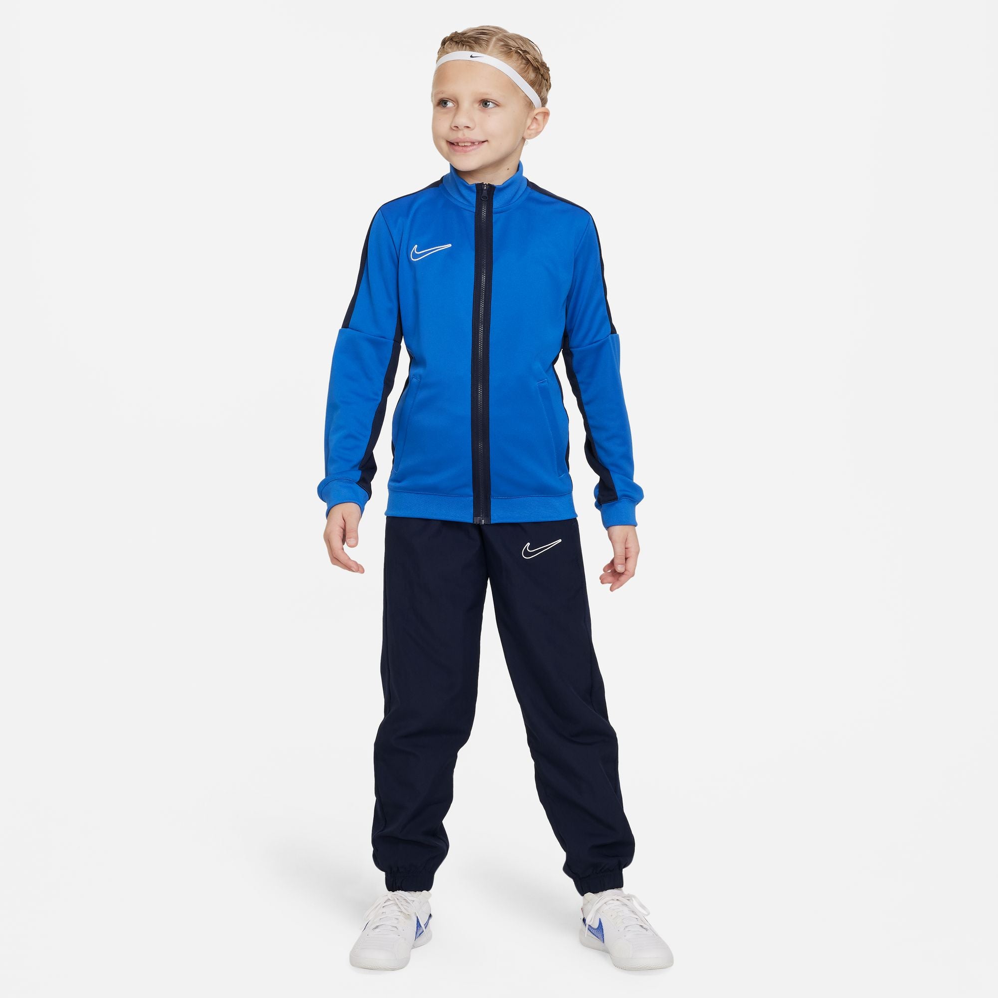 Nike Dri FIT Academy 23 Knit Track Jacket in Royal Blue/Obsidian with obsidian nike tracksuit bottoms and white nike trainers