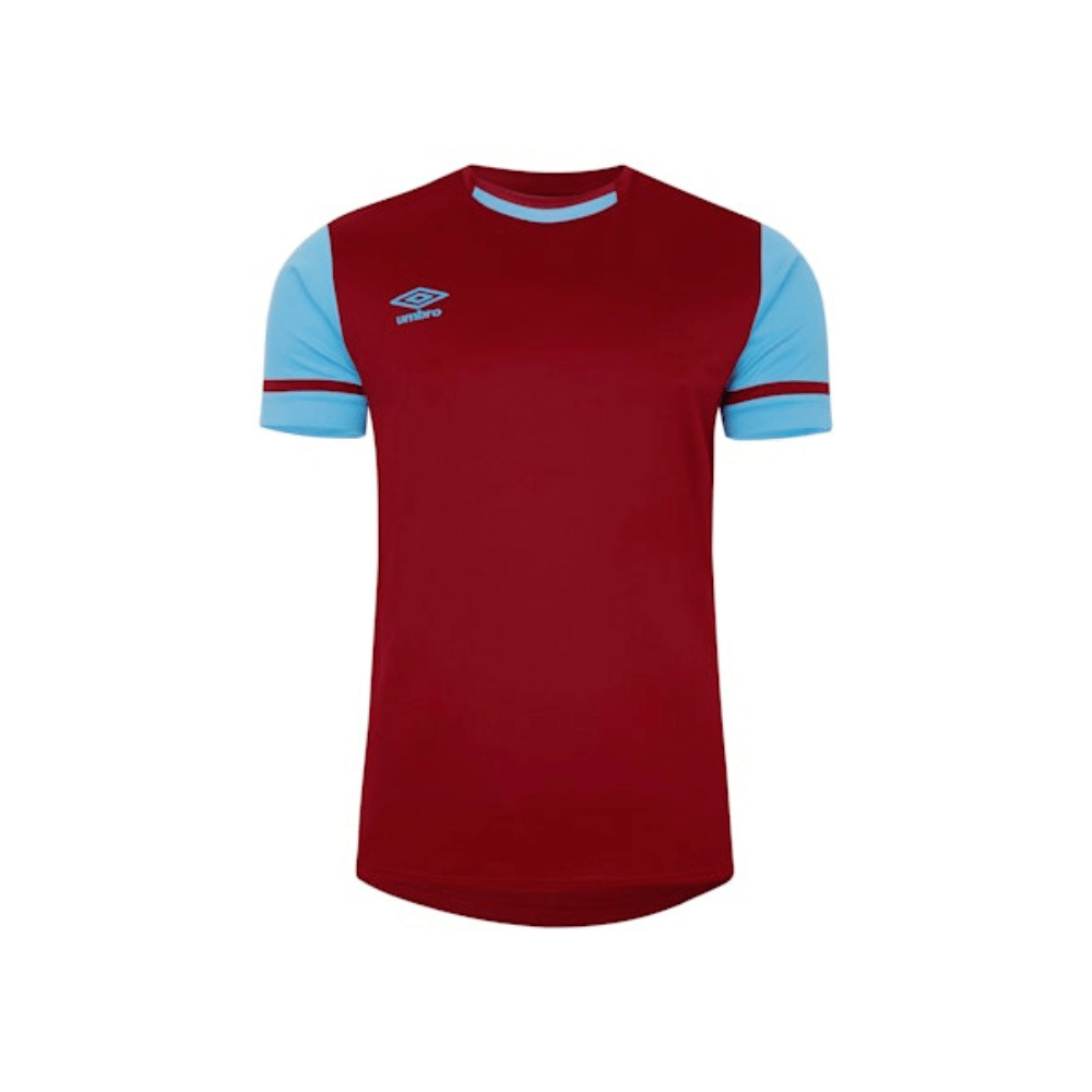 Umbro Cavelle Short Sleeve Jersey in new claret and sky blue