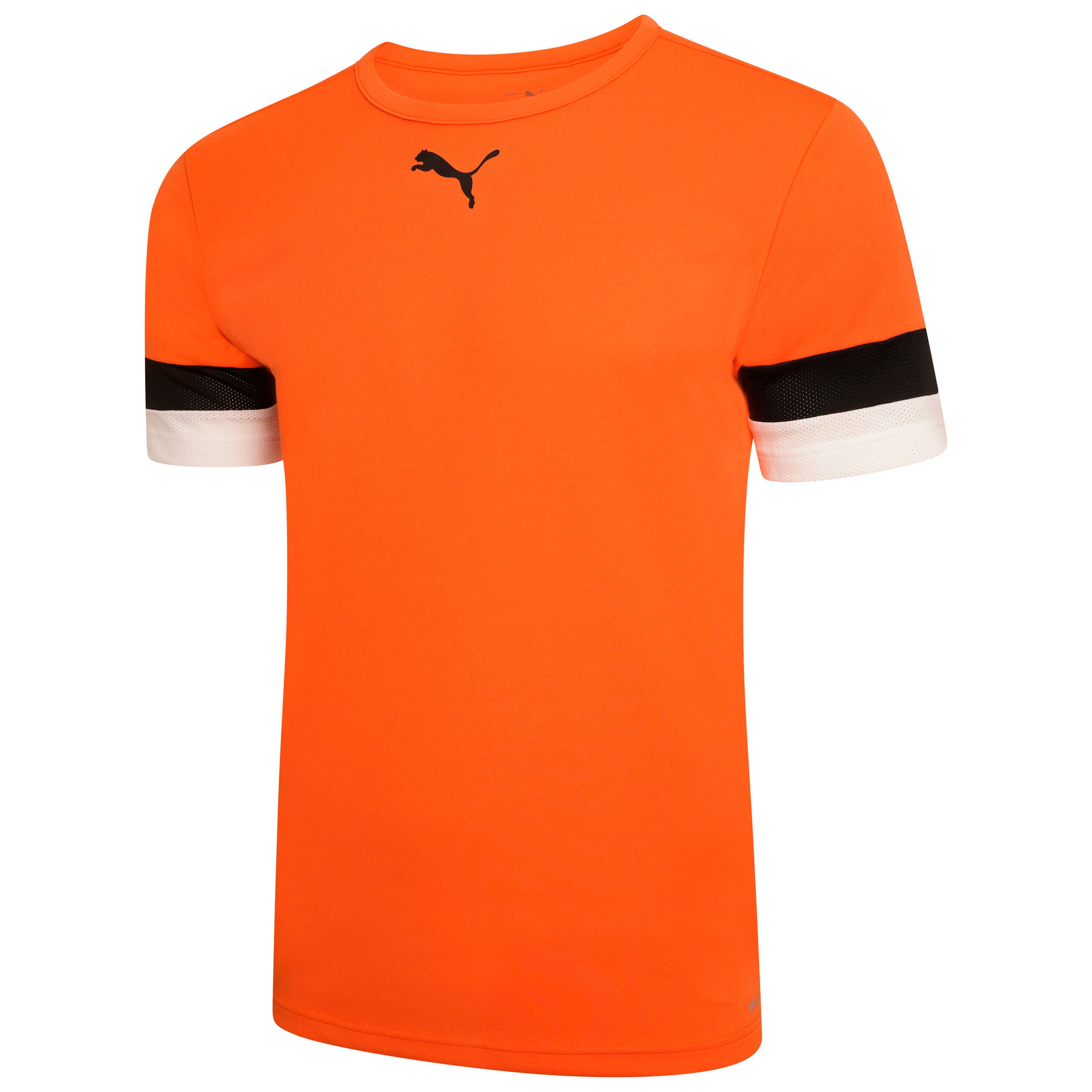 Puma Team Rise Short Sleeve Shirt in Golden Poppy-Black-White front